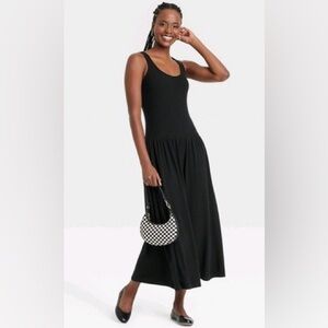 Elegant Black Midi dress drop waist
